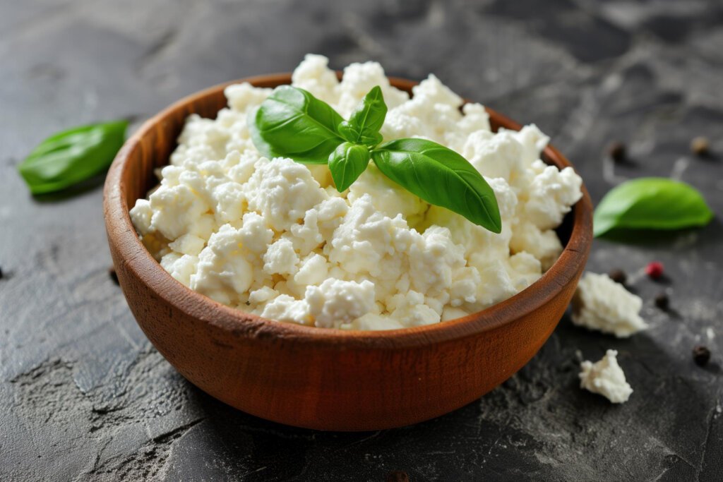 cottage cheese in a wooden cup