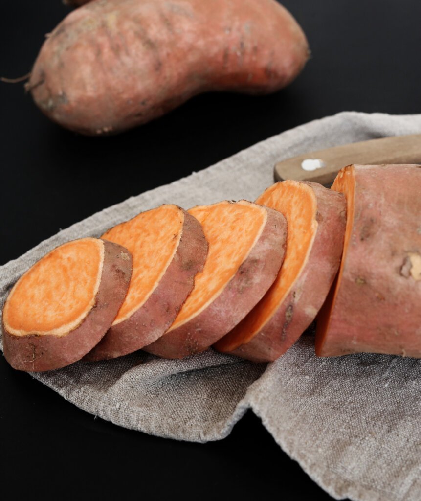 Some sweet potato slices on table