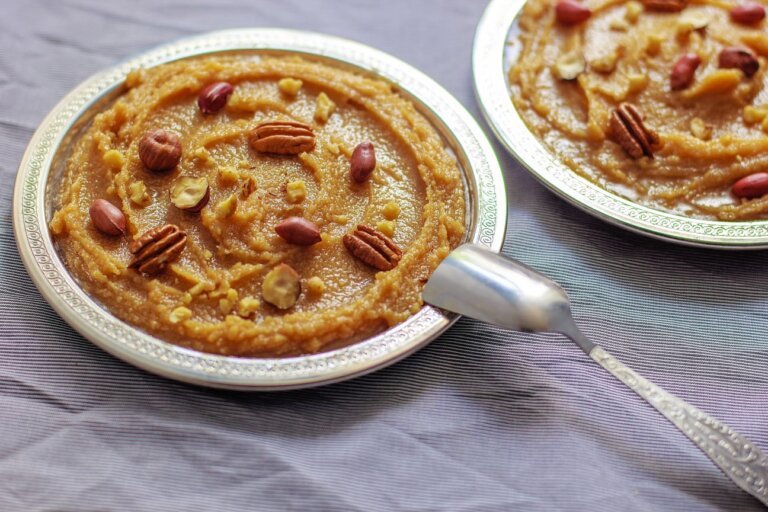 Carrot Pudding on a steel plate