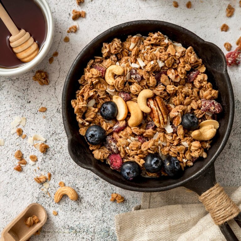 Homemade No-Bake Granola on a frying pan