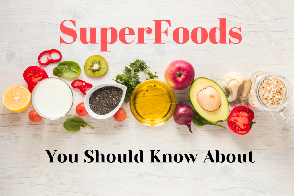 Some list of superfoods with written in text on the image