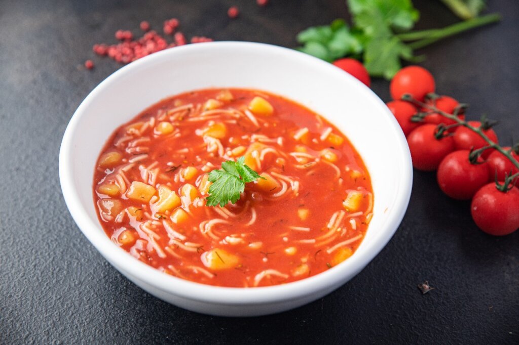 Tomato Soup with Bean Sprouts